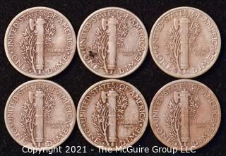 Coin: Six Silver Mercury Head Dimes 1942-1943 (P-D-S)