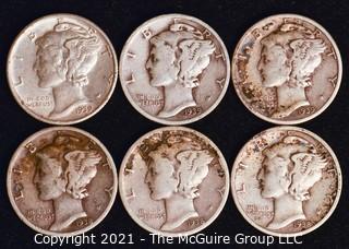 Coin: Six Silver Mercury Head Dimes 1938-1939 (P-D-S)