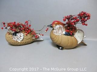 Pair of hand painted ceramic chickens  