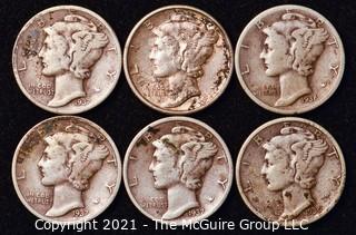 Coin: Six Silver Mercury Head Dimes 1936-1937 (P-D-S)