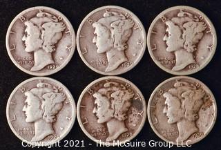 Coin: Six Silver Mercury Head Dimes 1928-1930 (P-D-S)