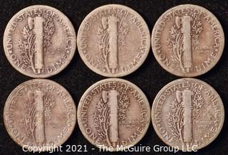 Coin: Six Silver Mercury Head Dimes 1928-1930 (P-D-S)