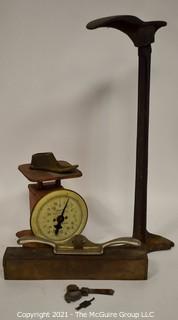 Group of Vintage Tools Including Scale,  Cobblers Irons and Vintage STANLEY No.66 Spoke Shave in Original Box