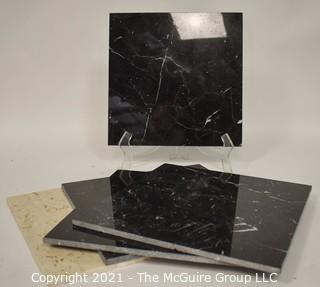 Five Marble Floor Tile Squares: 4 Black and 1 White ~12" x 12"