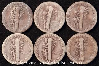 Coin: Six Silver Mercury Head Dimes 1926-1927 (P-D-S)