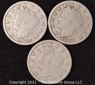 Coin: Silver Barber Head V Nickels; 1888; 1904; 1908