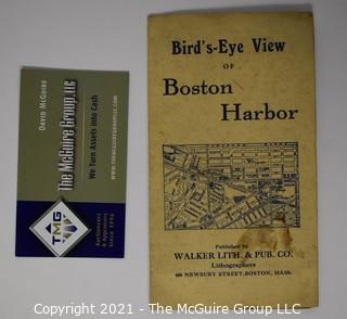 Antique 1897 Birds Eye View Map of the Boston Harbor by George H Walker 