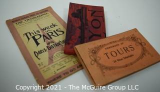 Antique Group of French Souvenir Items Including French Post Cards and Maps.