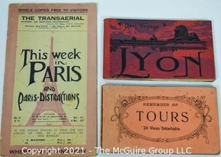 Antique Group of French Souvenir Items Including French Post Cards and Maps.