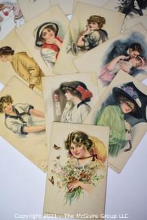 Collection of 1912 Alice Luella Fidler Series #4 American Girl Post Cards. Portraits of Women with Flowers 