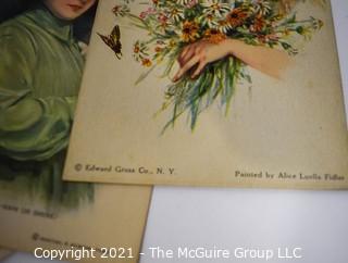 Collection of 1912 Alice Luella Fidler Series #4 American Girl Post Cards. Portraits of Women with Flowers 