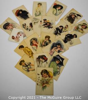 Collection of 1912 Alice Luella Fidler Series #4 American Girl Post Cards. Portraits of Women with Flowers 