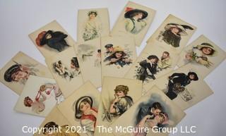 Collection of 1912 Alice Luella Fidler Series #4 American Girl Post Cards. Portraits of Women with Flowers 