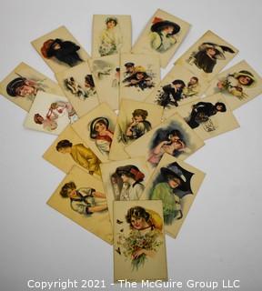 Collection of 1912 Alice Luella Fidler Series #4 American Girl Post Cards. Portraits of Women with Flowers 