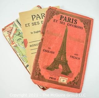 Antique Folding Pocket Map of Paris.  Pre WWII