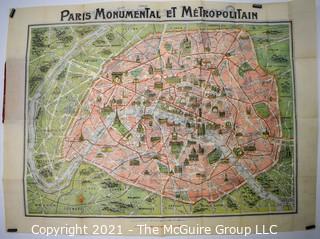 Antique Folding Pocket Map of Paris.  Pre WWII