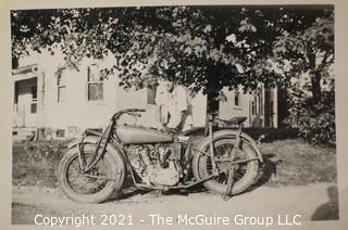 3 x 5" Vintage Black & White Candid Family Photo Album Photograph of Boy Fixing Early Motorcycle (Note: Description altered 6.24@7:44pm)