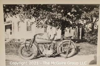 3 x 5" Vintage Black & White Candid Family Photo Album Photograph of Boy Fixing Early Motorcycle (Note: Description altered 6.24@7:44pm)