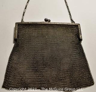 Victorian Sterling Silver Chain Mesh Hand Bag or Coin Purse.  Measures 4" x 5"