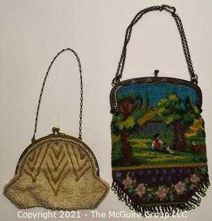 Two (2) Victorian Hand Made Micro Beaded Hand Bags. One with Park Scene.