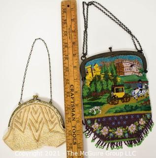 Two (2) Victorian Hand Made Micro Beaded Hand Bags. One with Park Scene.