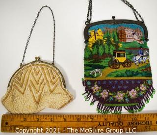 Two (2) Victorian Hand Made Micro Beaded Hand Bags. One with Park Scene.