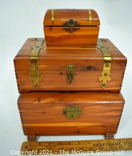 Three (3) Wood Cedar with Brass Trim Trinket Boxes