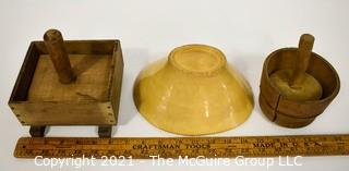 Vintage Primitive Wooden and Ceramic Butter Molds
