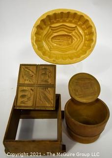 Vintage Primitive Wooden and Ceramic Butter Molds
