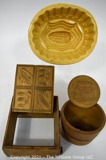 Vintage Primitive Wooden and Ceramic Butter Molds
