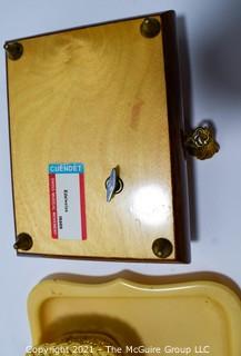 Collection of Celluloid Vantiy Table Items and Inlayed Wood Music Box