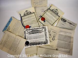 Collection of paperwork relating to the granting of a patent in 1912 for railroad signal-lanterns 