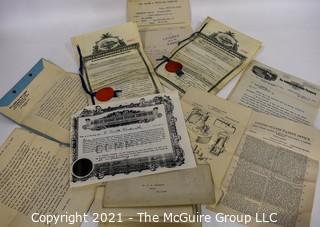 Collection of paperwork relating to the granting of a patent in 1912 for railroad signal-lanterns 