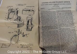 Collection of paperwork relating to the granting of a patent in 1912 for railroad signal-lanterns 