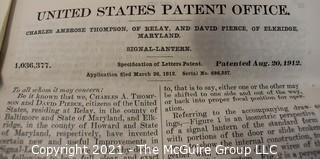 Collection of paperwork relating to the granting of a patent in 1912 for railroad signal-lanterns 