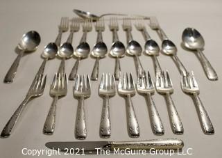 Set of Sterling Silver Flatware by Gorham in the Camilla Pattern; 1160 grams excluding dinner knives (shown separately).  