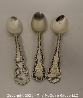 Set of Three (3) J S MacDonald, Baltimore, Engraved Sterling Silver Spoons.  Some Damage to end; 86 g