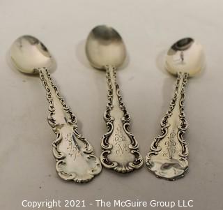 Set of Three (3) J S MacDonald, Baltimore, Engraved Sterling Silver Spoons.  Some Damage to end; 86 g