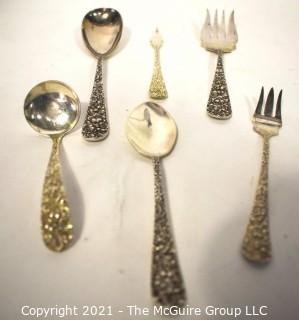 Five (5) Sterling Silver Flatware & Serving Pieces in the Stieff Rose Repousse Pattern by Kirk Stieff.