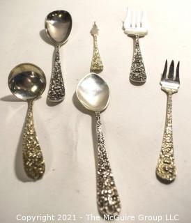 Five (5) Sterling Silver Flatware & Serving Pieces in the Stieff Rose Repousse Pattern by Kirk Stieff.