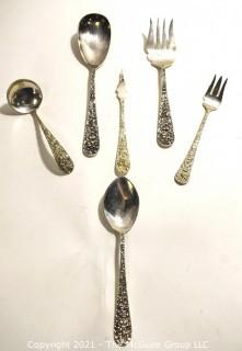 Five (5) Sterling Silver Flatware & Serving Pieces in the Stieff Rose Repousse Pattern by Kirk Stieff.