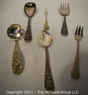 Five (5) Sterling Silver Flatware & Serving Pieces in the Stieff Rose Repousse Pattern by Kirk Stieff.