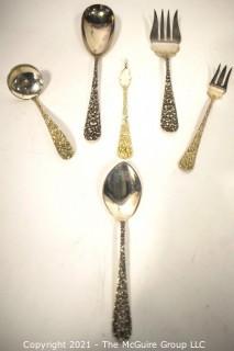 Five (5) Sterling Silver Flatware & Serving Pieces in the Stieff Rose Repousse Pattern by Kirk Stieff.