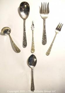 Five (5) Sterling Silver Flatware & Serving Pieces in the Stieff Rose Repousse Pattern by Kirk Stieff.