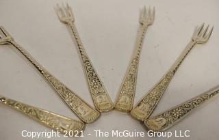 Set of Six (6) Art Deco Style Silver Plated Pickle Forks. 