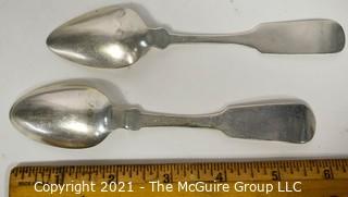 Two (2) Coin Silver Unmarked Flatware Spoons; 40g