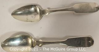 Two (2) Coin Silver Unmarked Flatware Spoons; 40g