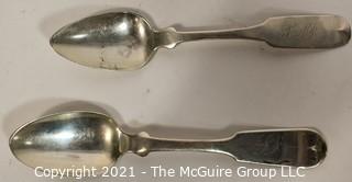 Two (2) Coin Silver Unmarked Flatware Spoons; 40g