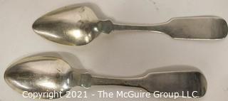 Two (2) Coin Silver Unmarked Flatware Spoons; 40g