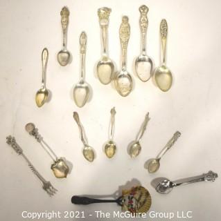 Collection of Antique Sterling Silver Souvenir Spoons. Includes Larkin Factory Spoon.  Weighs 198 g.